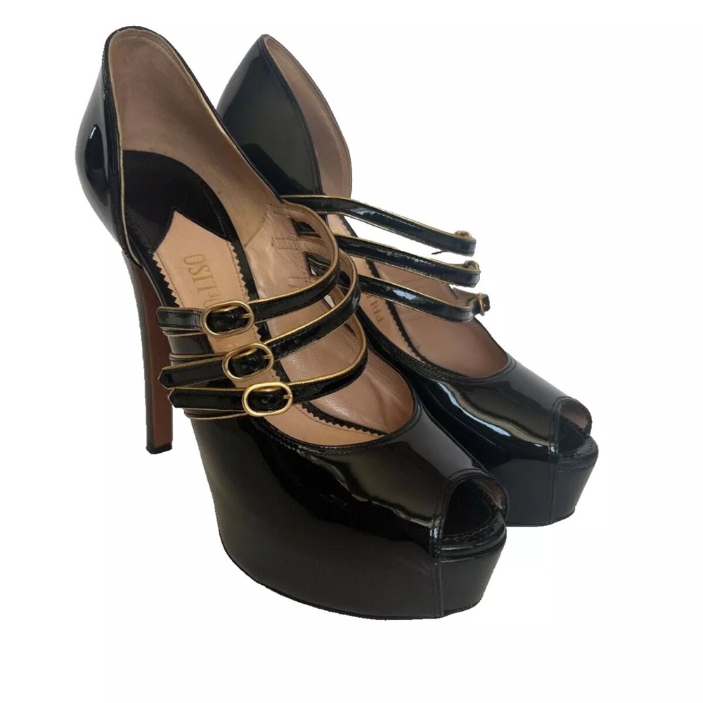 Women's Palter DeLiso Black Patent Leather Peep toe Platform Stiletto Size 8.5-9